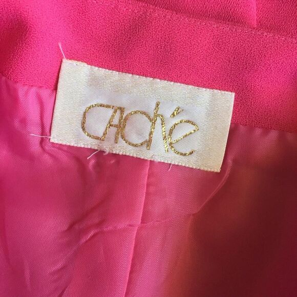 Fabulous Rare Vintage 80s Cache’ Button Detail Hot Pink Dress - Picture 6 of 7